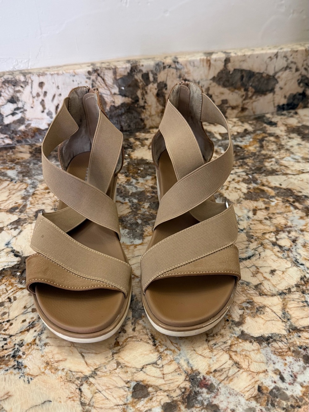 Beige nude Cross-Strap Women's Wedge Sandals